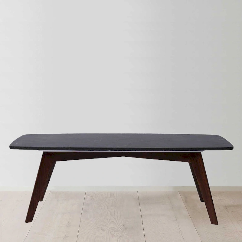 Faura 18 x 43.5 Rectangular Italian Black Marble Coffee Table with Walnut Legs