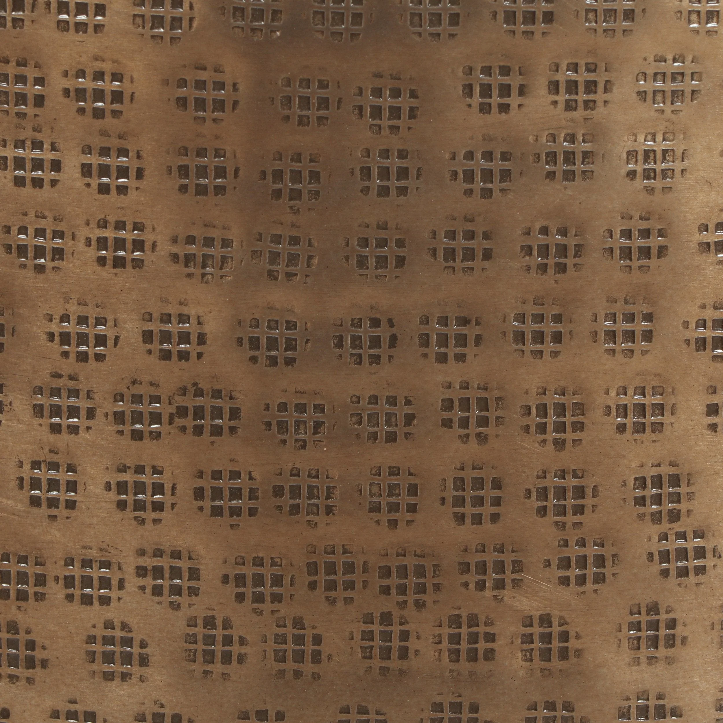 Handcrafted Boho Aluminum Drum Side Table, Aged Brass - NH845413