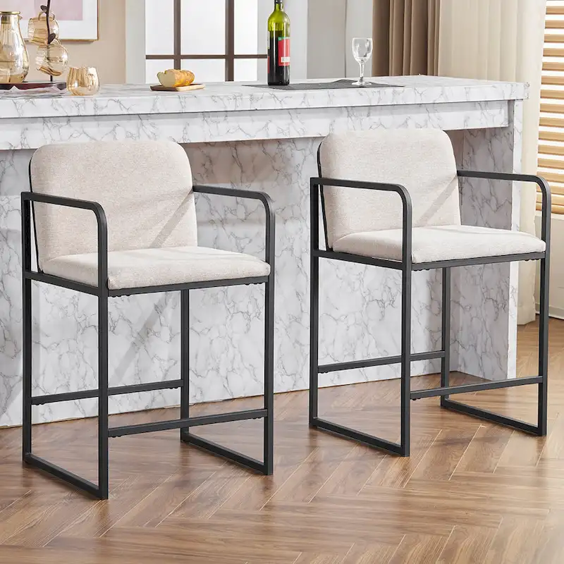 Set of 2,Modern Upholstered Counter Height Bar Stool with Armrests, Metal Frame and Padded Seat