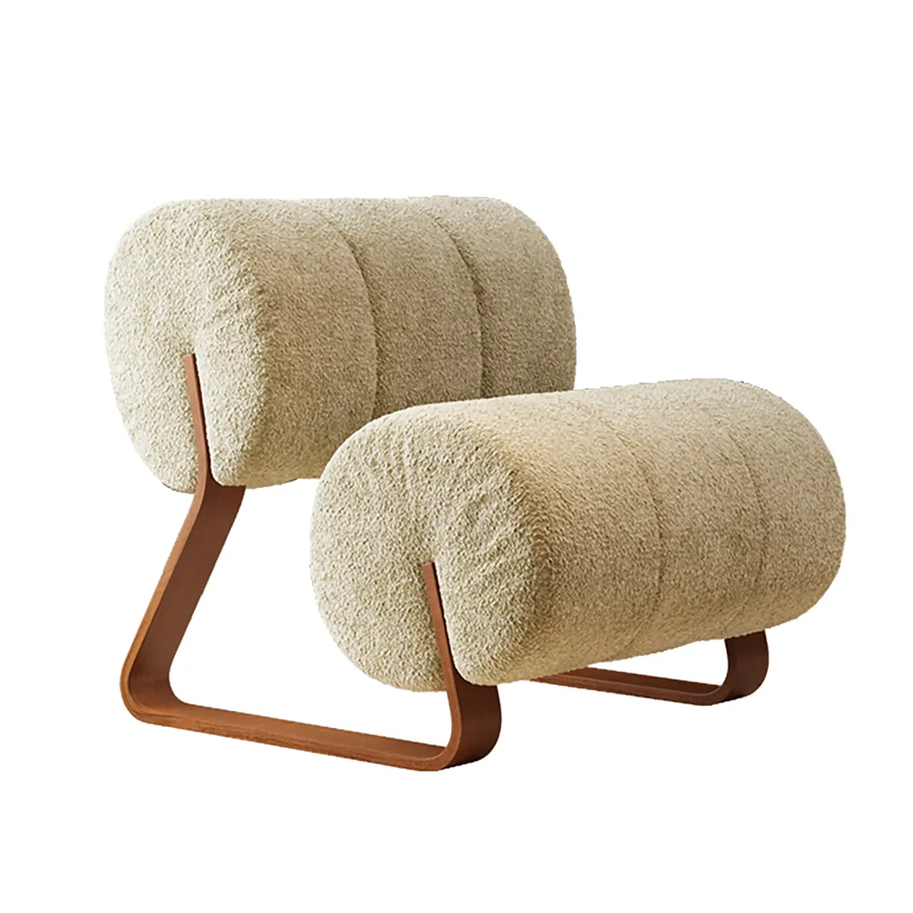 Mid-Century Modern Sherpa Armless Accent Chair with Metal Base