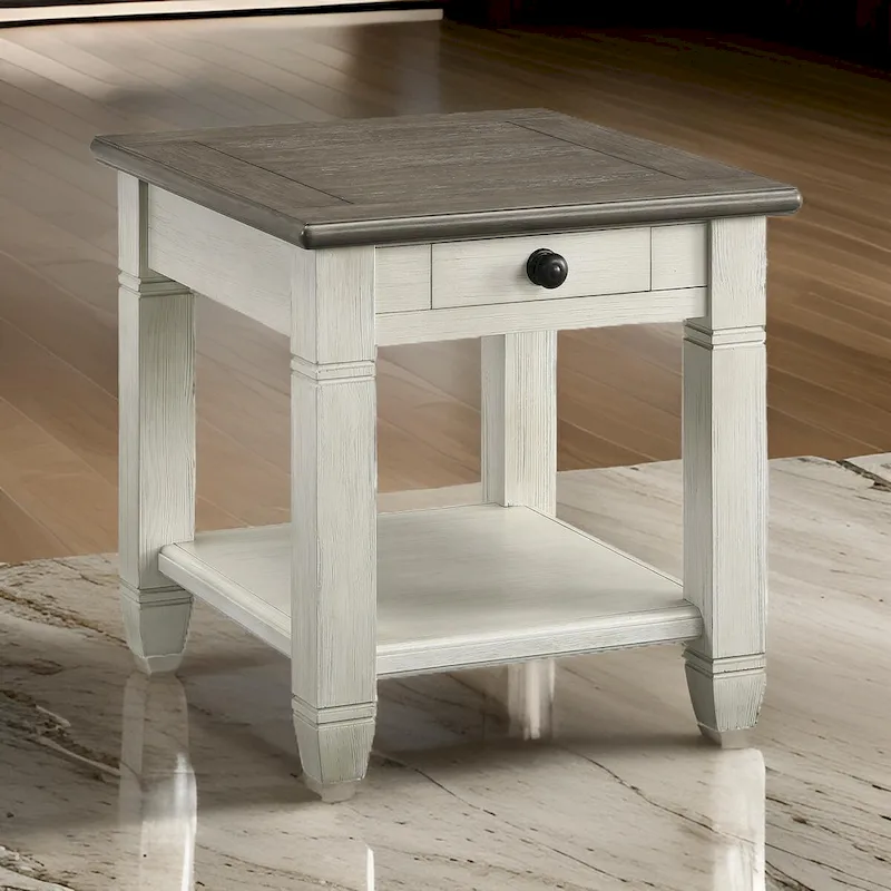 Rome 26 Inch Side End Table, Square, 1 Drawer, Brown, White, Solid Wood