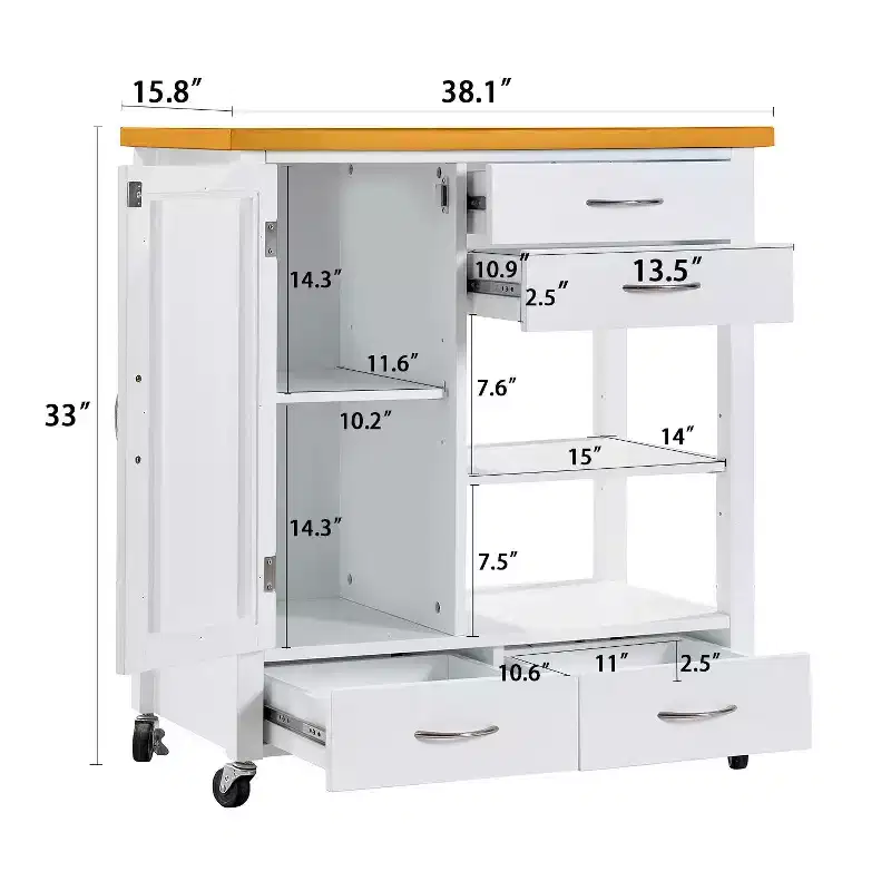 GDFStudio Mansfield Modern 38 Wood Kitchen Island Cart with 4 Drawers