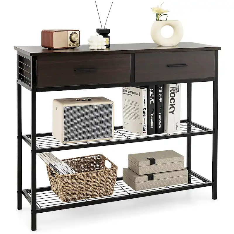 Console Table with 2 Drawers and 2 Shelves, 39.5 Inch Entryway Sofa Table
