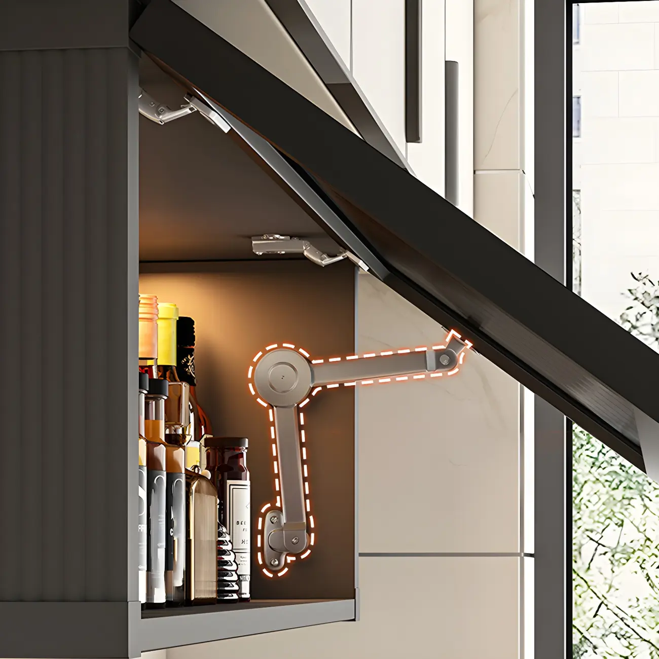 Grey Metal Floating Mounted Glass Kitchen China Cabinet