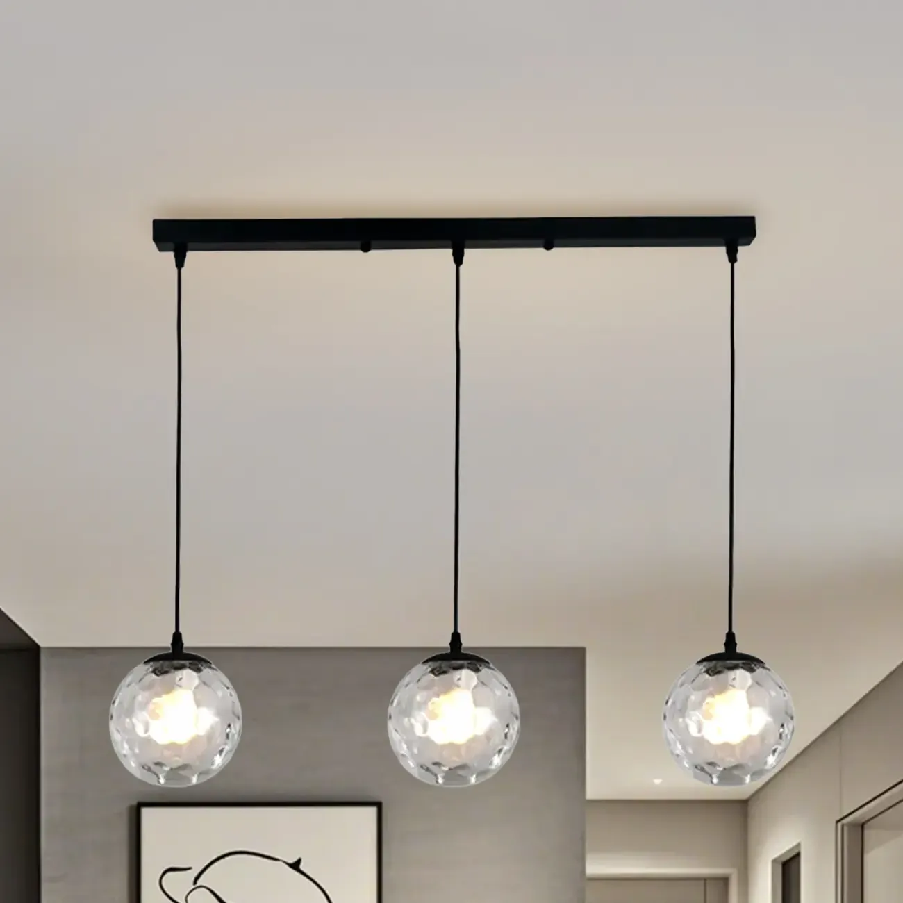 3 Lights Modern Glass Globe Island Pendant Light