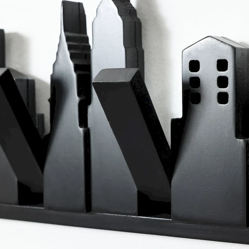 Black Wood 4-Hook Wall-Mounted Coat and Towel Rack - 22.3 Wide