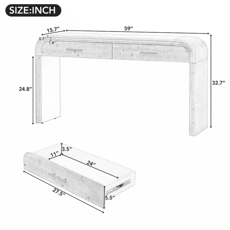 Unique Retro Silhouette Console Table with Open Style, Two Top Drawers