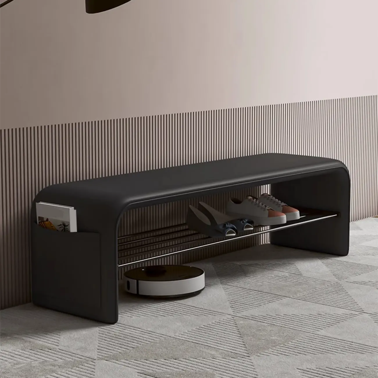 Minimalist Long Leather Cushioned Storage Bedroom Bench