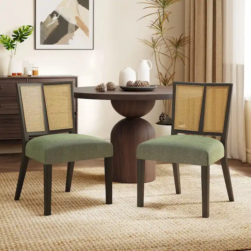 '- Oliver Mid-Century Rattan Back Upholstered Dining Chair Set of 2