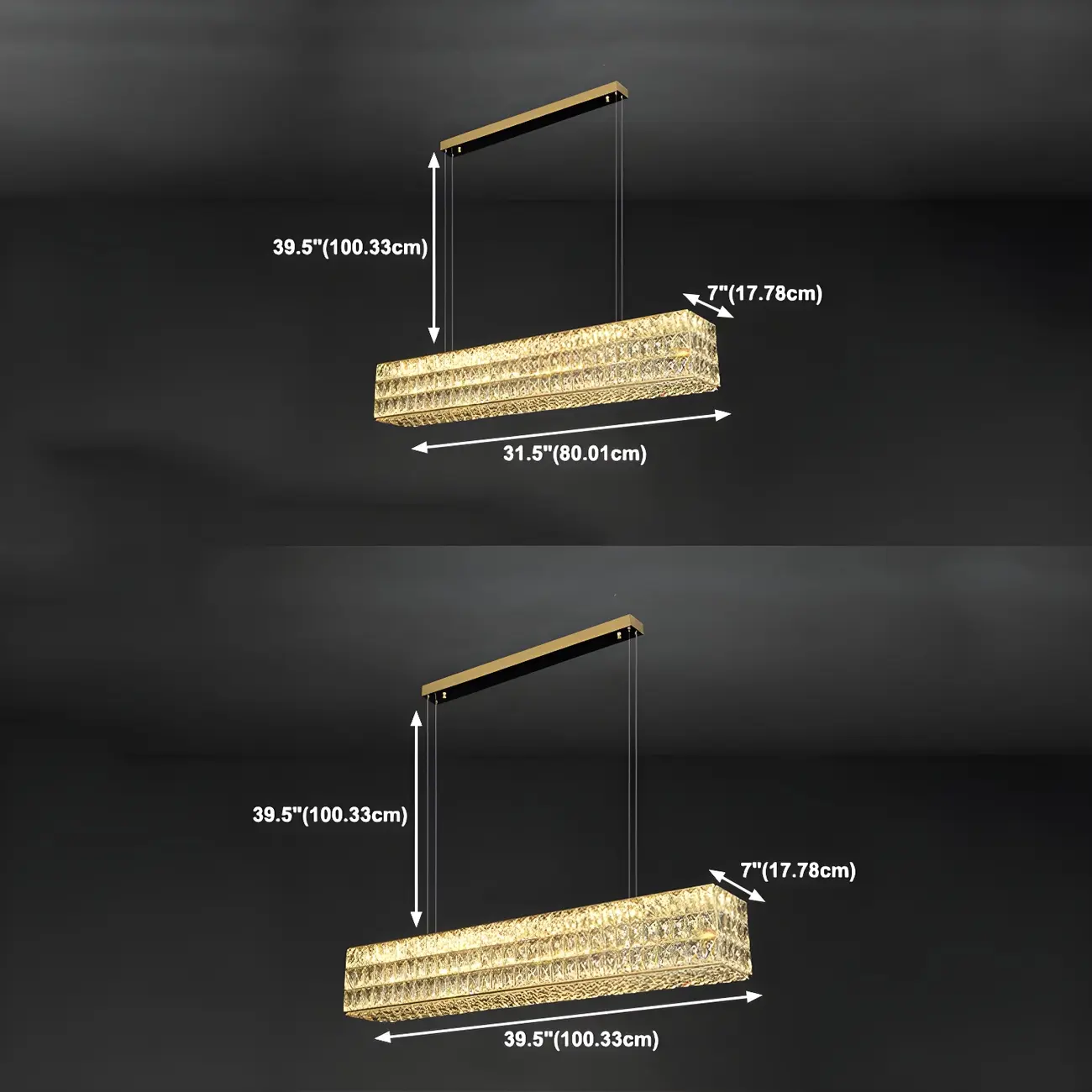 Modern Crystal Steel Rectangular Island Light