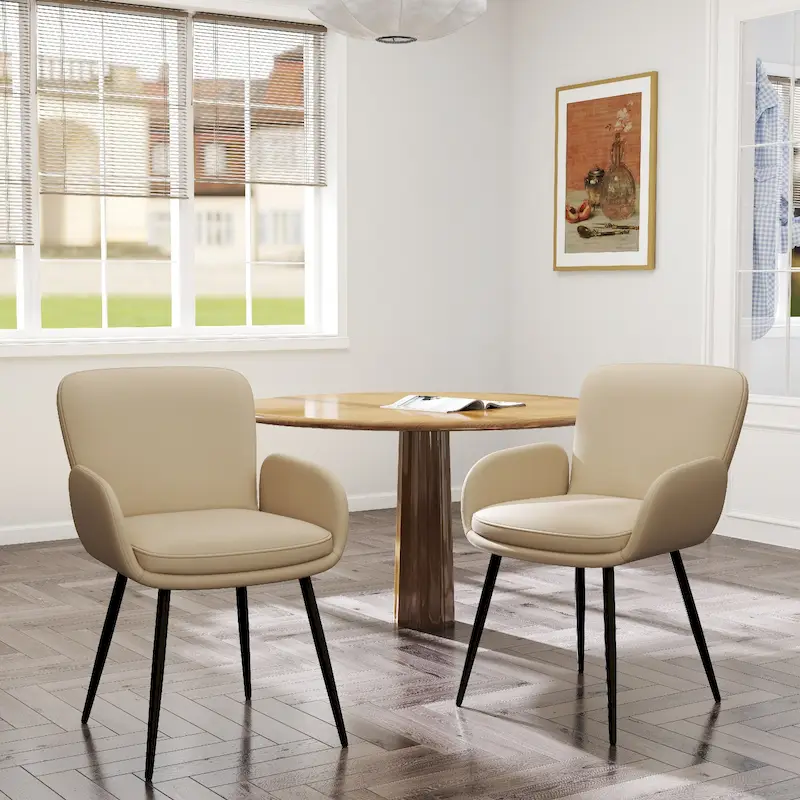 Set of 2 Cat-Scratch Resistant Dining Chairs with Gold Metal Legs