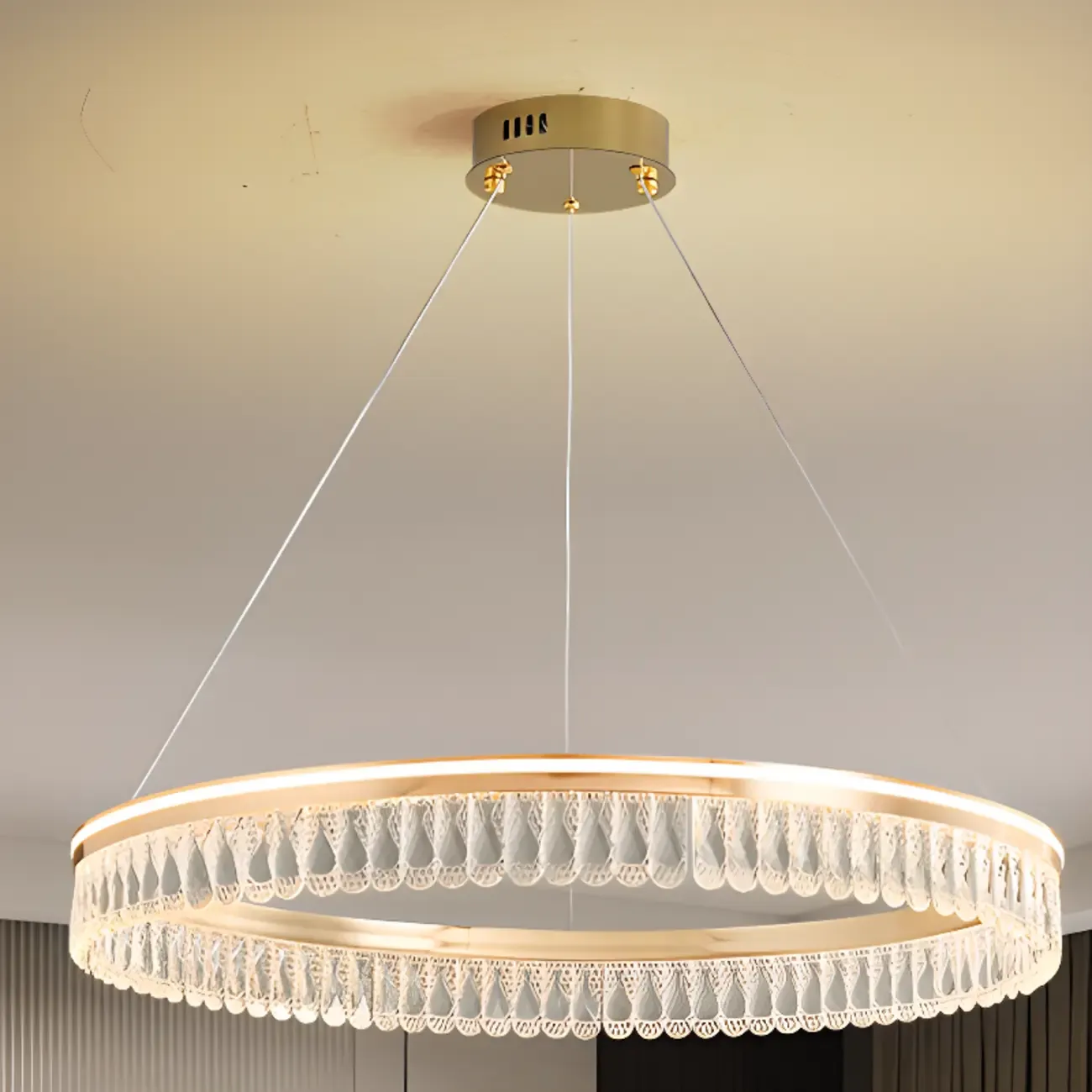 Dimmable Circle Gold Crystal Modern LED Chandeliers