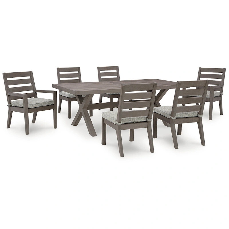 Signature Design by Ashley Hillside Barn Brown/Gray 7-Piece Outdoor Dining Package - 84 W x 42 D x 29 H