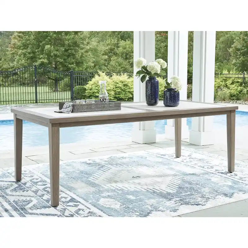 Signature Design by Ashley Rainier Ranch Brown/Beige Outdoor Dining Table - 42 W x 84 D x 29.5 H