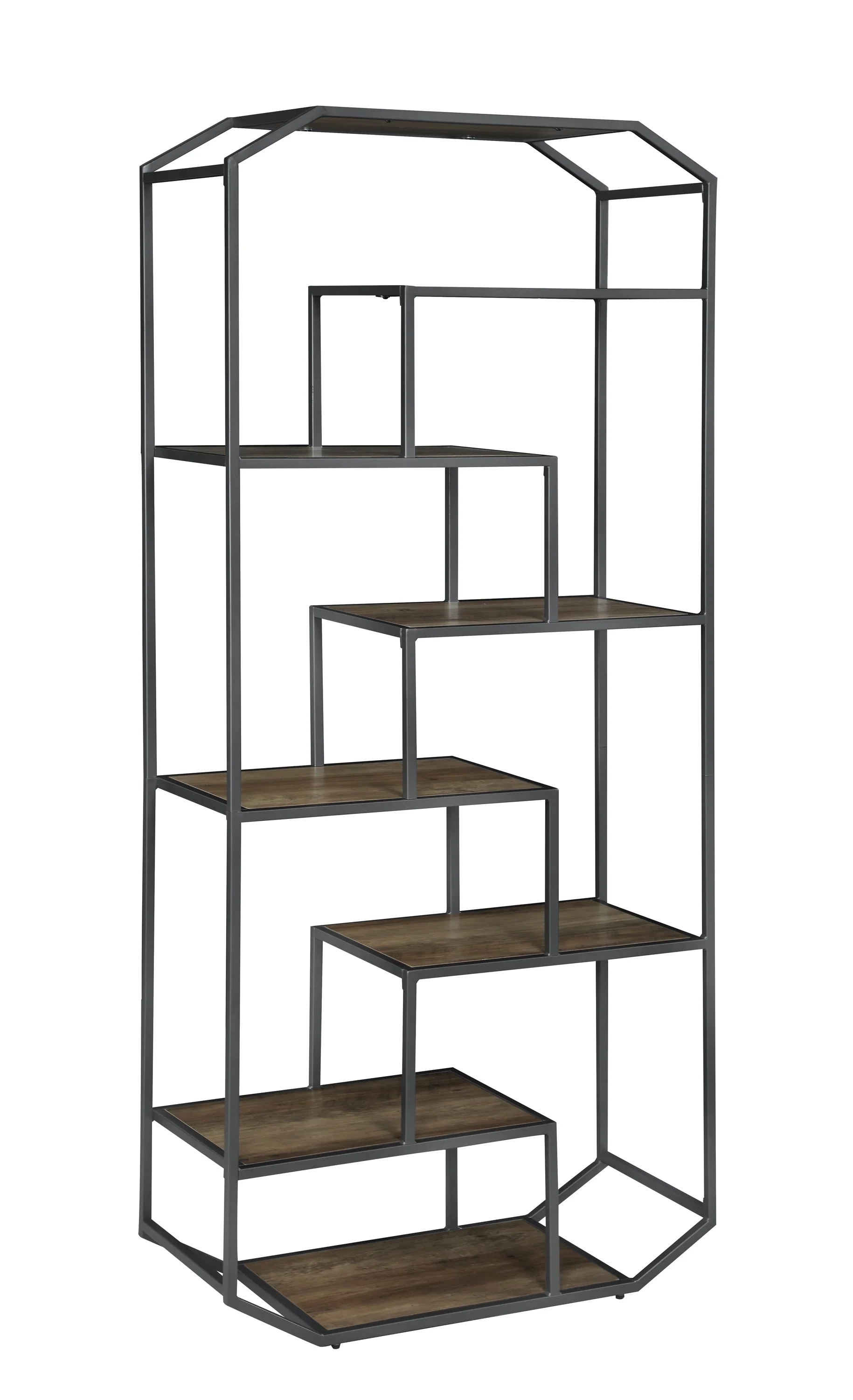 Industrial Brown Bookcase with Steel Frame