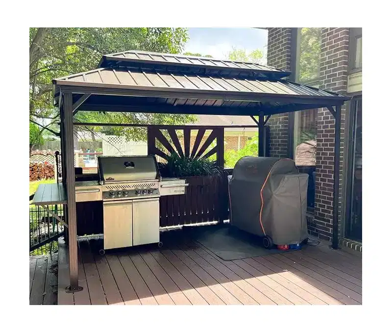 PURPLE LEAF 6.5' x 12' Patio Hardtop Grill Gazebo Metal Roof with 2 Side Shelves Deck Yard Tent Aluminum Garden Outside Sun Shade Outdoor BBQ Canopy