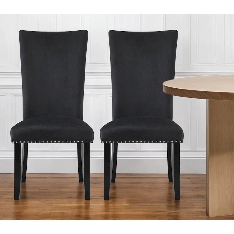 Set of Two Black Upholstered Velvet Dining Side Chairs - 20.25' X '40.75' X '27