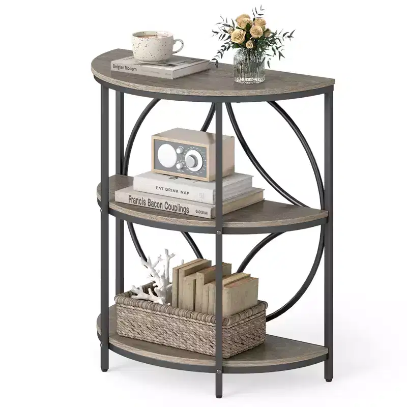 Costway 3-Tier Half Round End Table w/Study Metal Frame Storage Shelves for Living Room