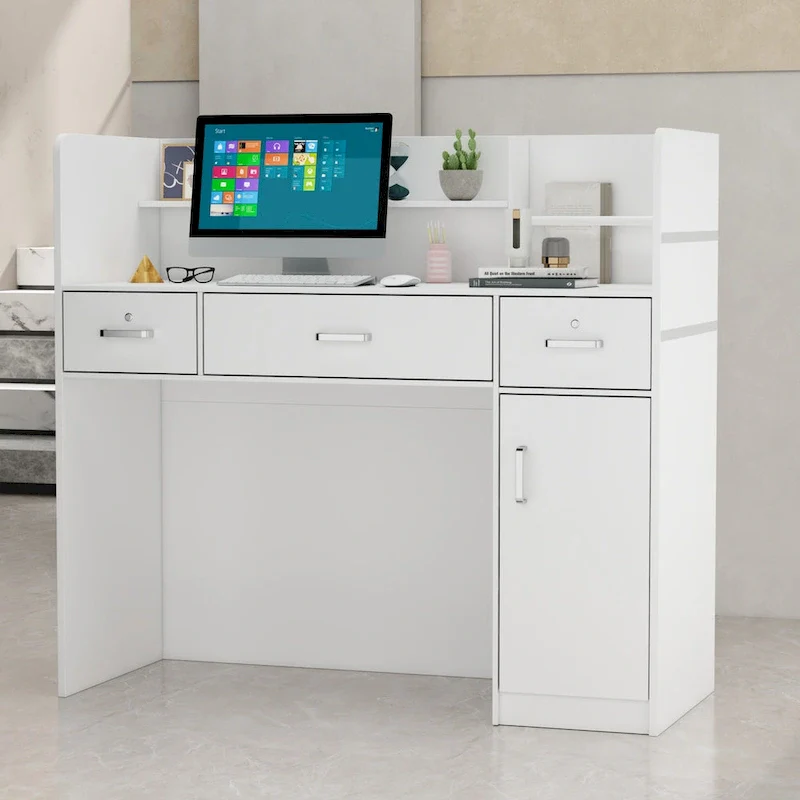 Kerrogee 47.2L Reception Counter Desk with Lockable Drawers Table