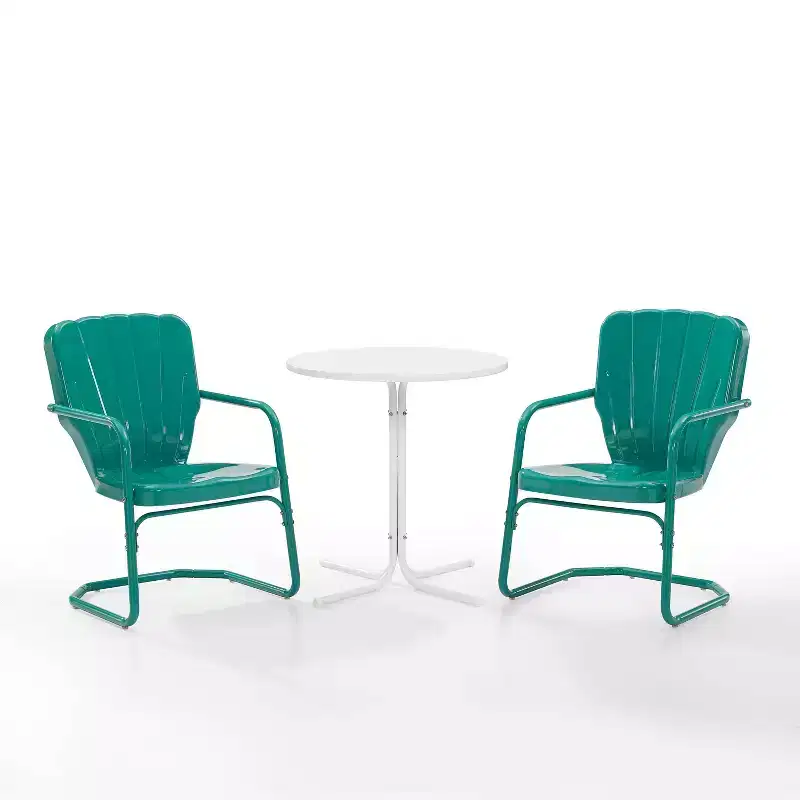 Ridgeland 3pc Outdoor Bistro Set with Table & 2 Chairs - Turquoise Gloss - Crosley