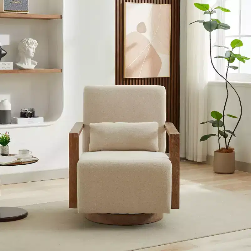 30.31W Modern Swivel Upholstered Accent Chair with Solid Wood Armrests, 360 Degrees Lounge Reading Chair, 4Q- ModernLuxe