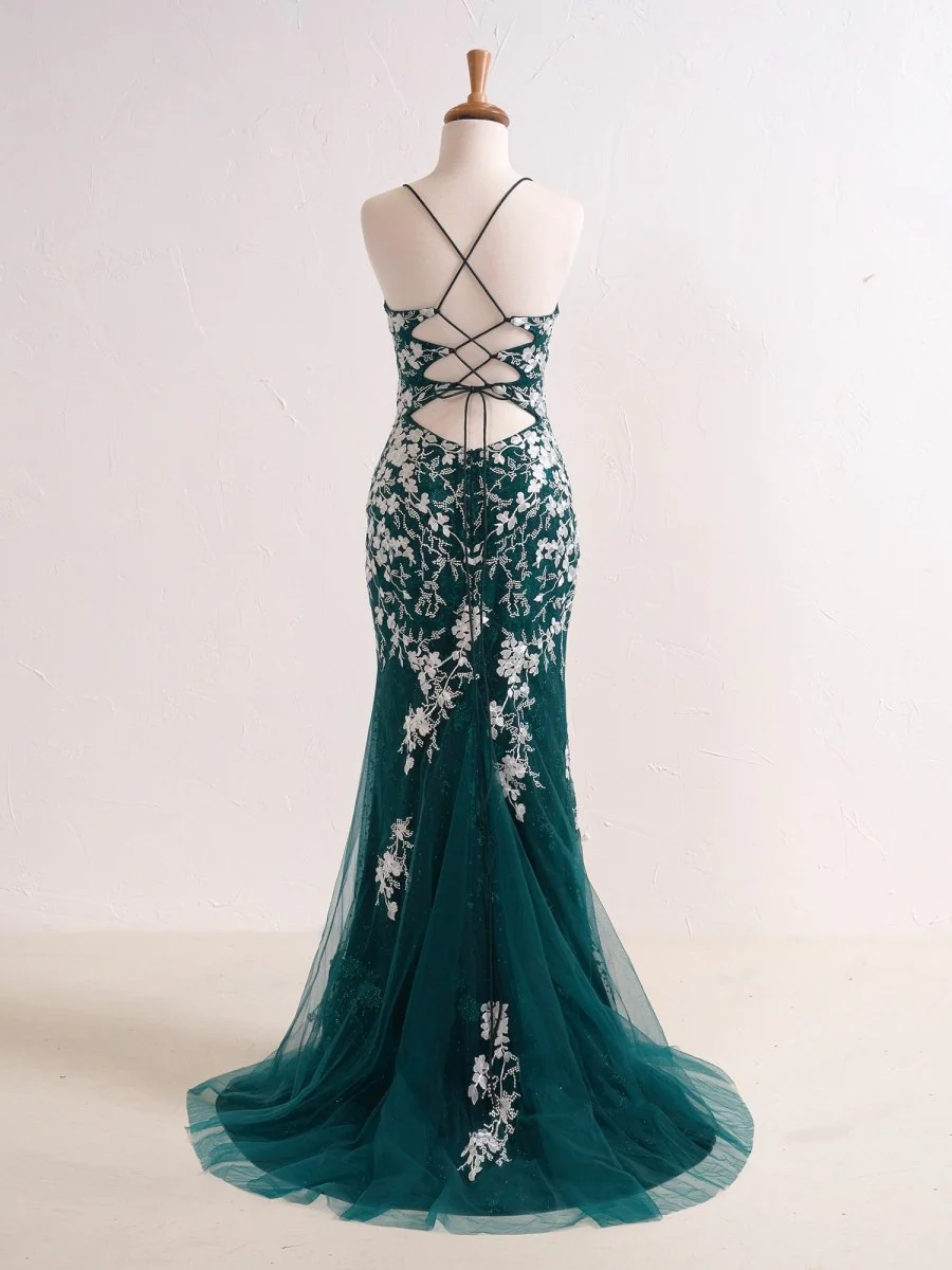 Mermaid V Neck Long Prom Dress with Appliques Beading