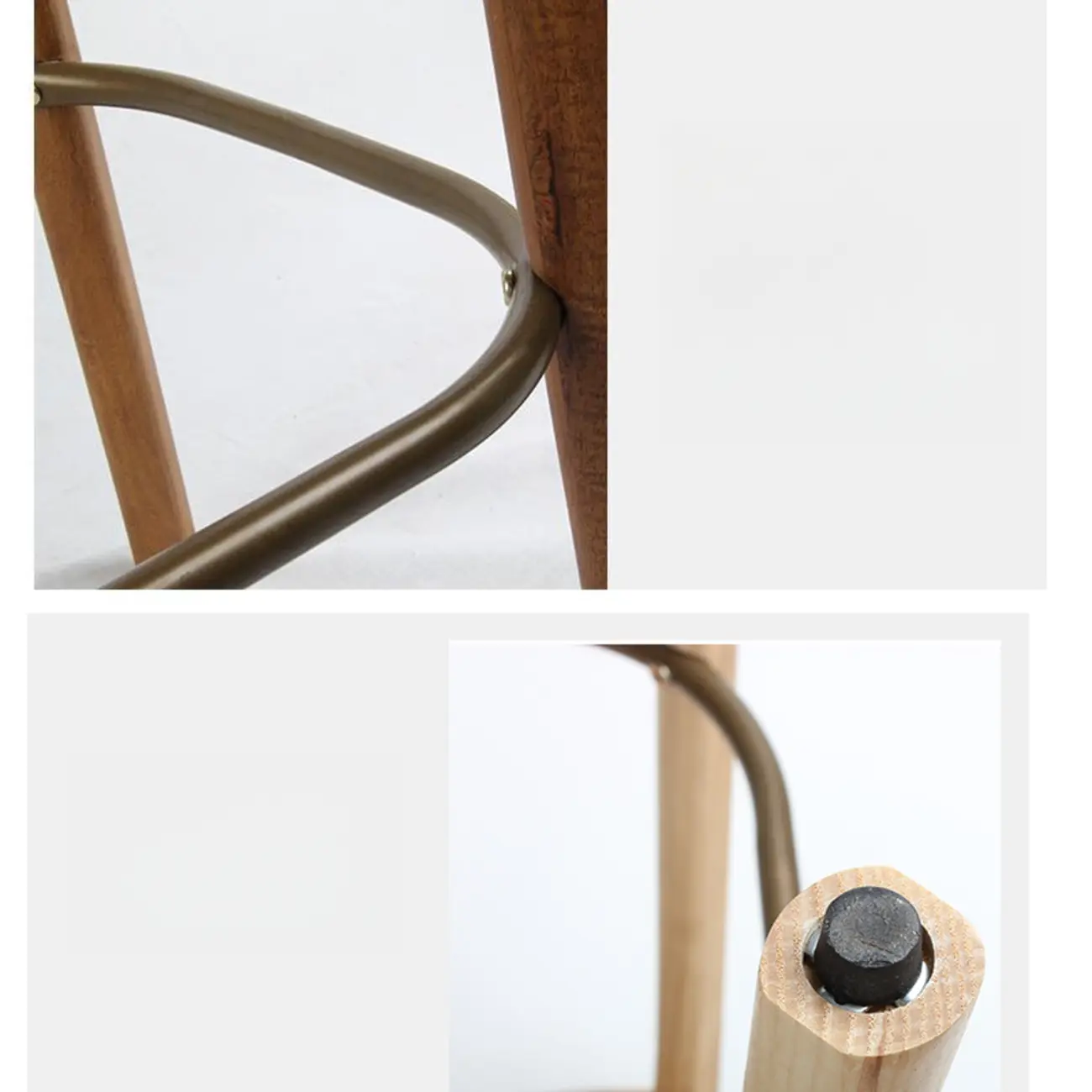 Scandinavian Wood Tufted Leatherette Bar Stools Backless