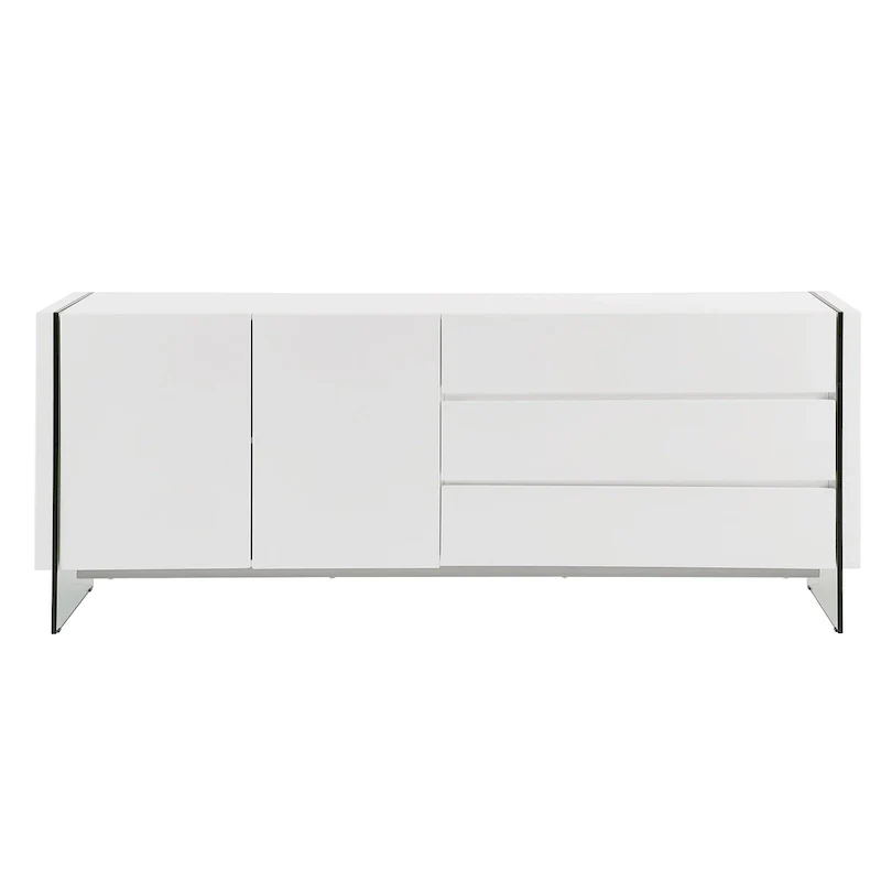 IL VETRO buffet-server in high gloss white lacquer with clear glass.