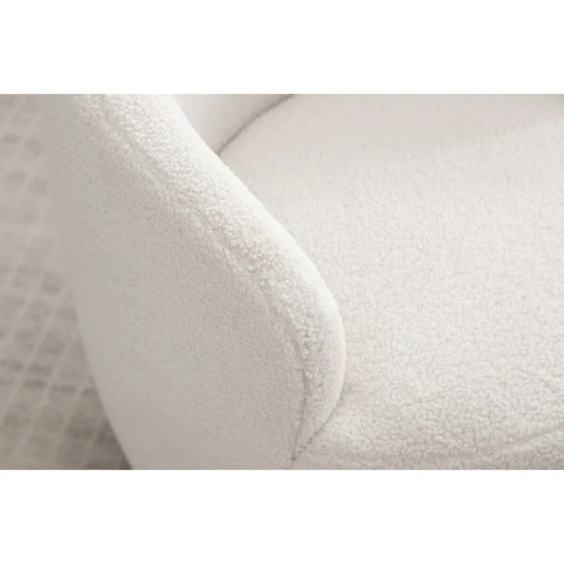 Swivel Accent Armchair Teddy Fabric Upholstered Barrel Chair with Black Point Round Swivel Metal Base