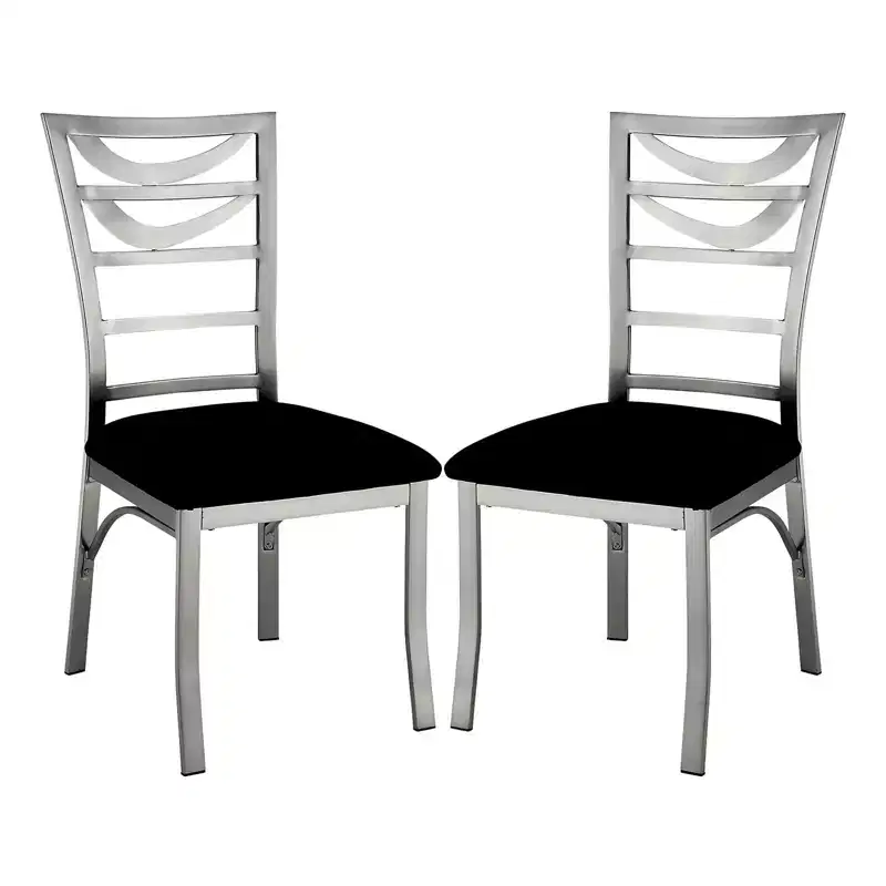 Simple Relax Set of 2 Microfiber and Metal Dining Chairs in Silver and Black