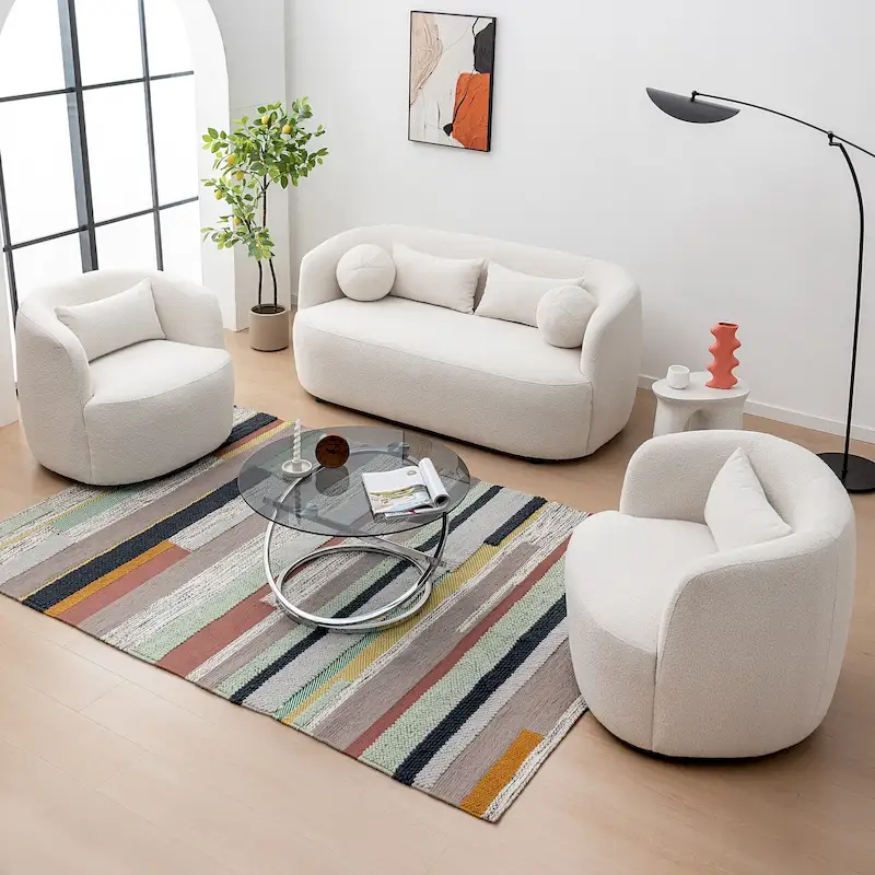 34 Wide Boucle Fabric Upholstered Swivel Armchair (Set of 2)
