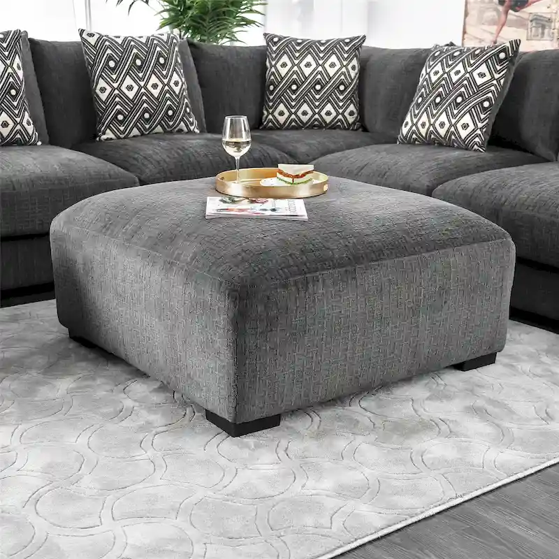 Grey / Beige Chenille Cocktail Ottoman – 2-Seater