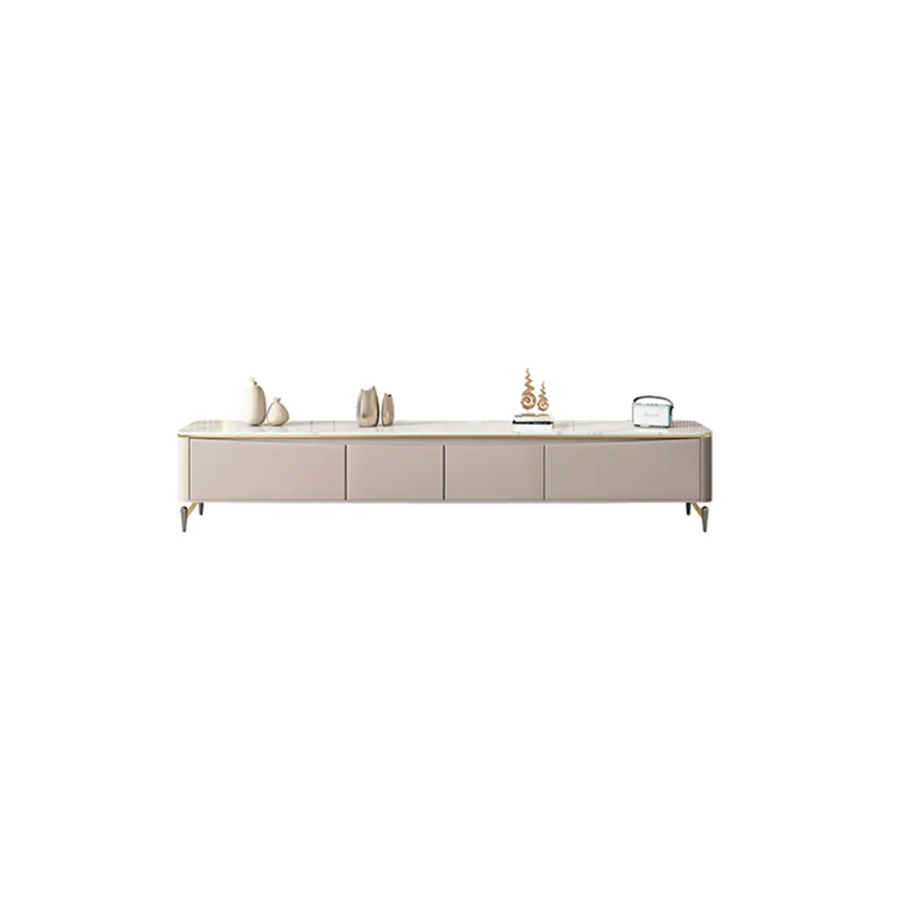 71 Modern White Stone Top TV Stand with Cable Management