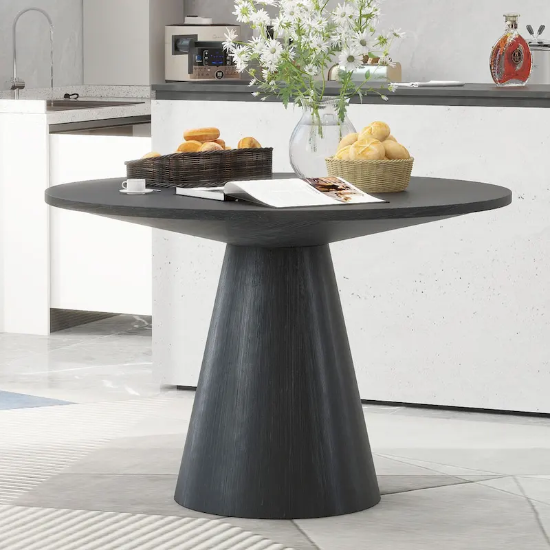 Round Dining Table 46.5 MDF Wood 4 Person Retro Minimalist Design 661 LBS Capacity