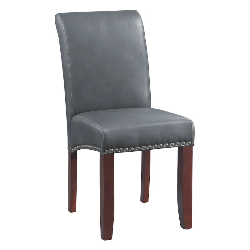Brown Faux Leather Parsons Dining Chair with Nailhead Trim, 1-Person