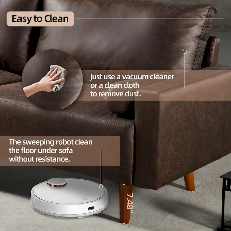 HOOOWOOO Mid-Century Modern Upholstered Sofa Couch with Rolled Pillows