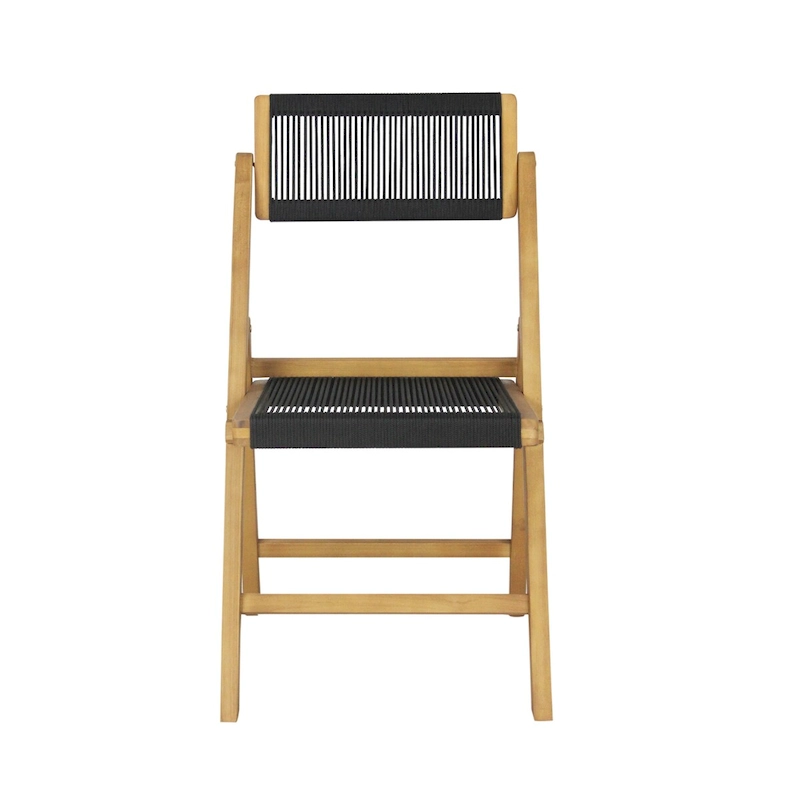 Kiawah Coastal Modern Wood Roped Folding Chair with Adjustable Back, Black/Natural (Set of 2) by JONATHAN Y