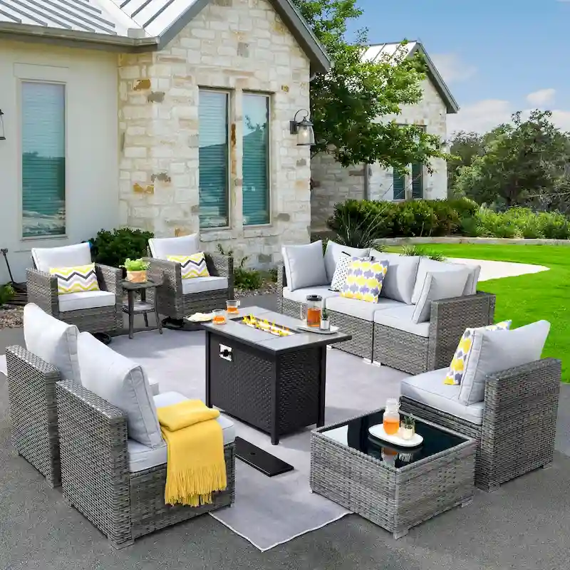 XIZZI 11-piece Patio Furniture Sofa Seating Set with Fire Pit