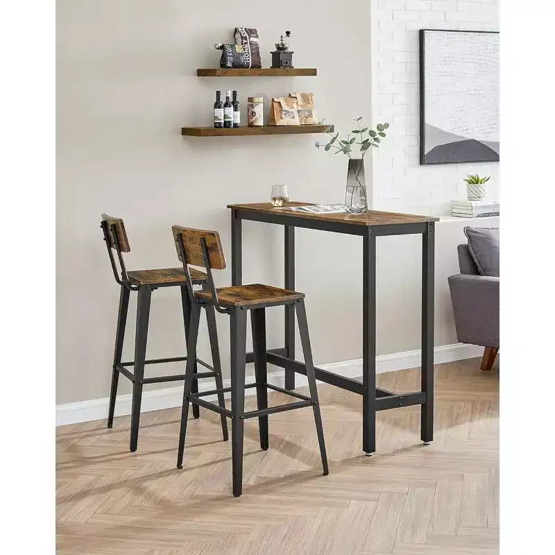 VASAGLE Set of 2 Bar Stools, Bar Height Stools, Tall Bar Stools with Back, Bar Chairs, Steel Frame, Industrial Style