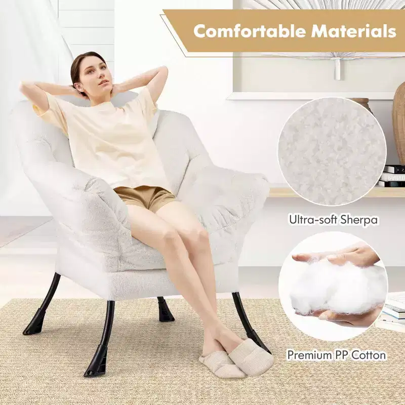 Costway Large Lazy Chair with Cozy Head Pillow Stylish Tufted Back & Seat Armrests Beige/Gray/Pink