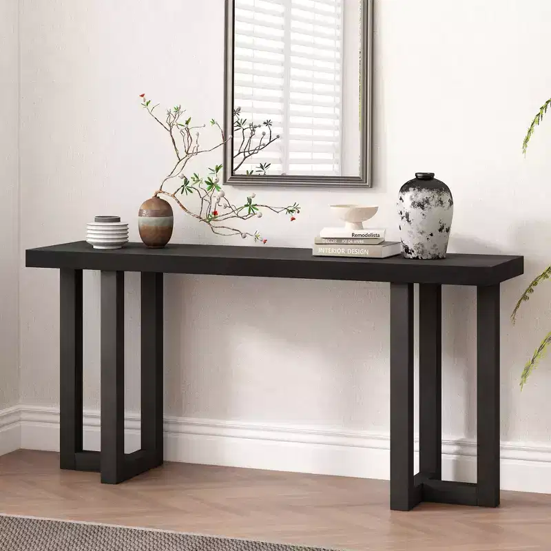 TUYOHW 63 Modern Console Table with Geometric Patchwork Top,Entryway Table with Solid Pine Legs,Foyer Table for Living Room,Hallway,Entryway