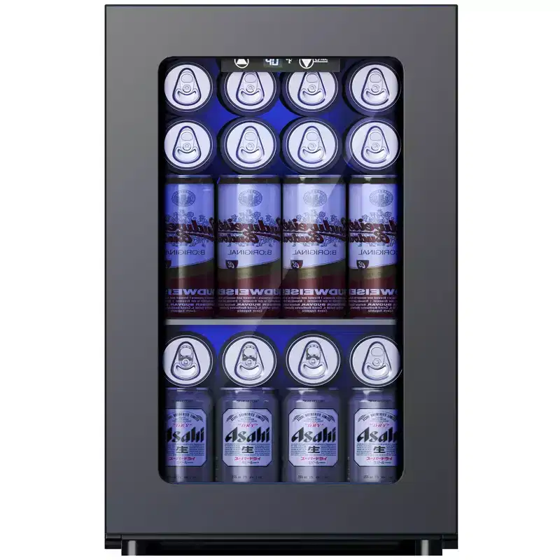Simzlife 24Cans 0.6 cu. ft. Mini Fridge Cooler, Portable Beverage Refrigerator with Glass Door, Black