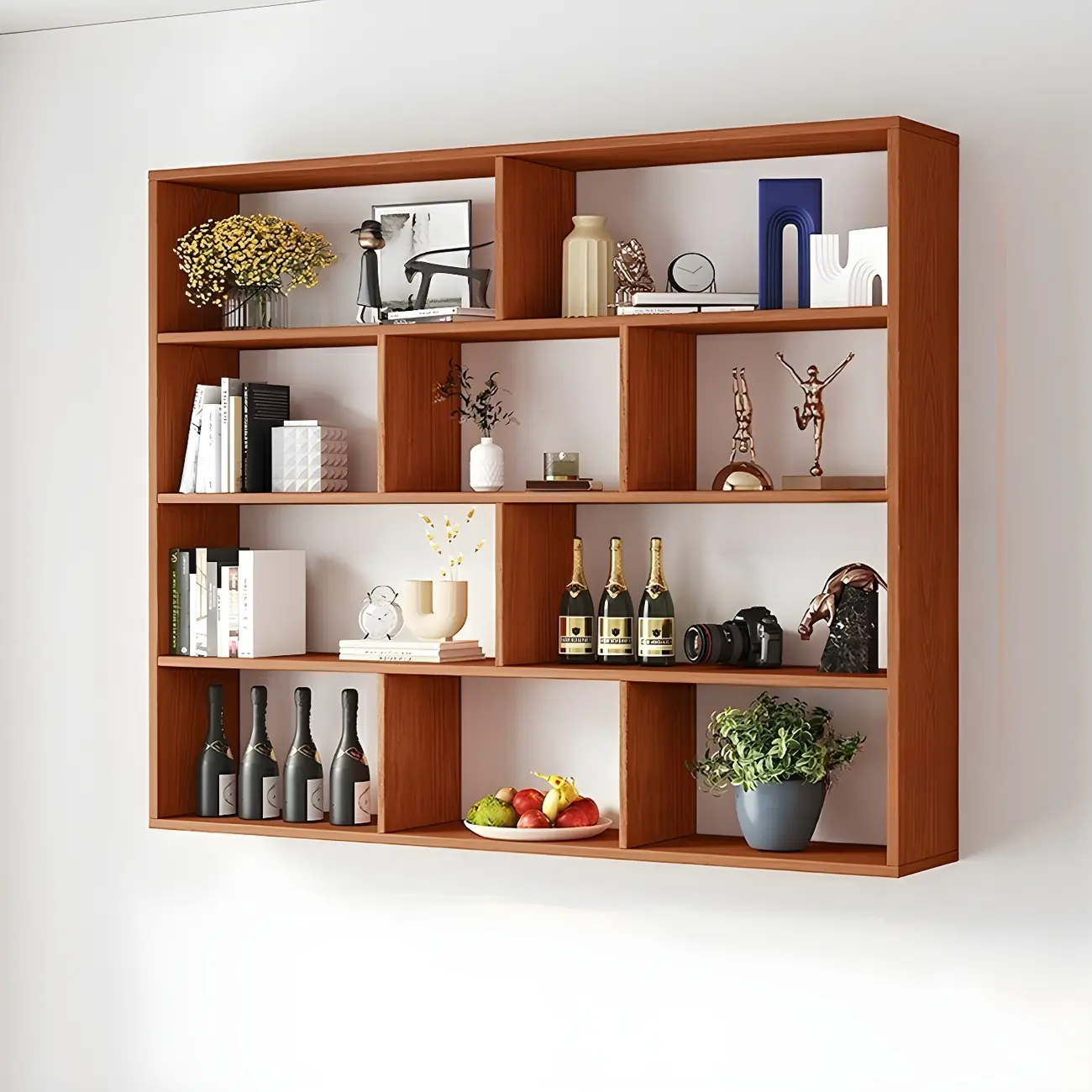 White Wall-Mounted Cube Wood Display Bookcase