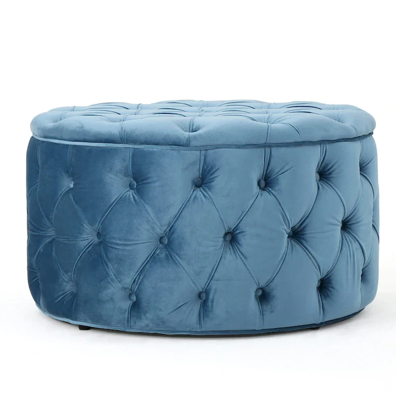 Modern Glam Tufted Velvet Round Ottoman