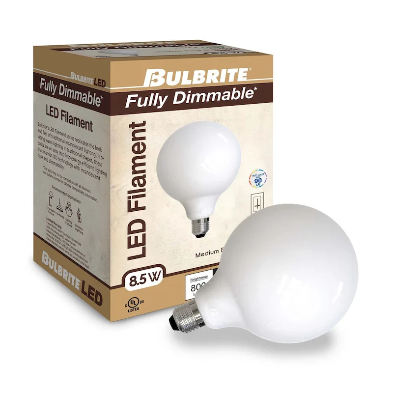 Bulbrite Pack of (2) 8.5 Watt Dimmable Filament G40 Medium (E26) LED Bulb