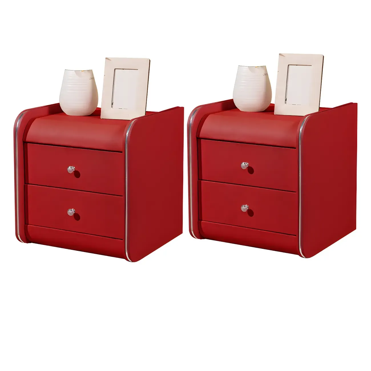Stylish Narrow Faux Leather Bedside Table with 2 Drawers