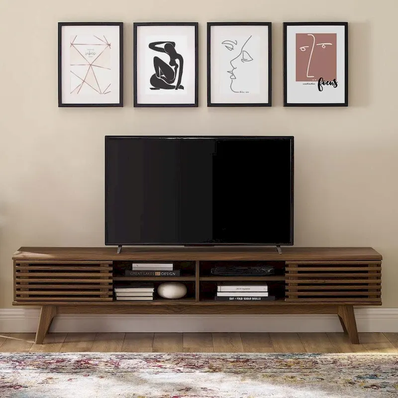 70-Inch Mid-Century Modern TV Stand Entertainment Center, Walnut Finish