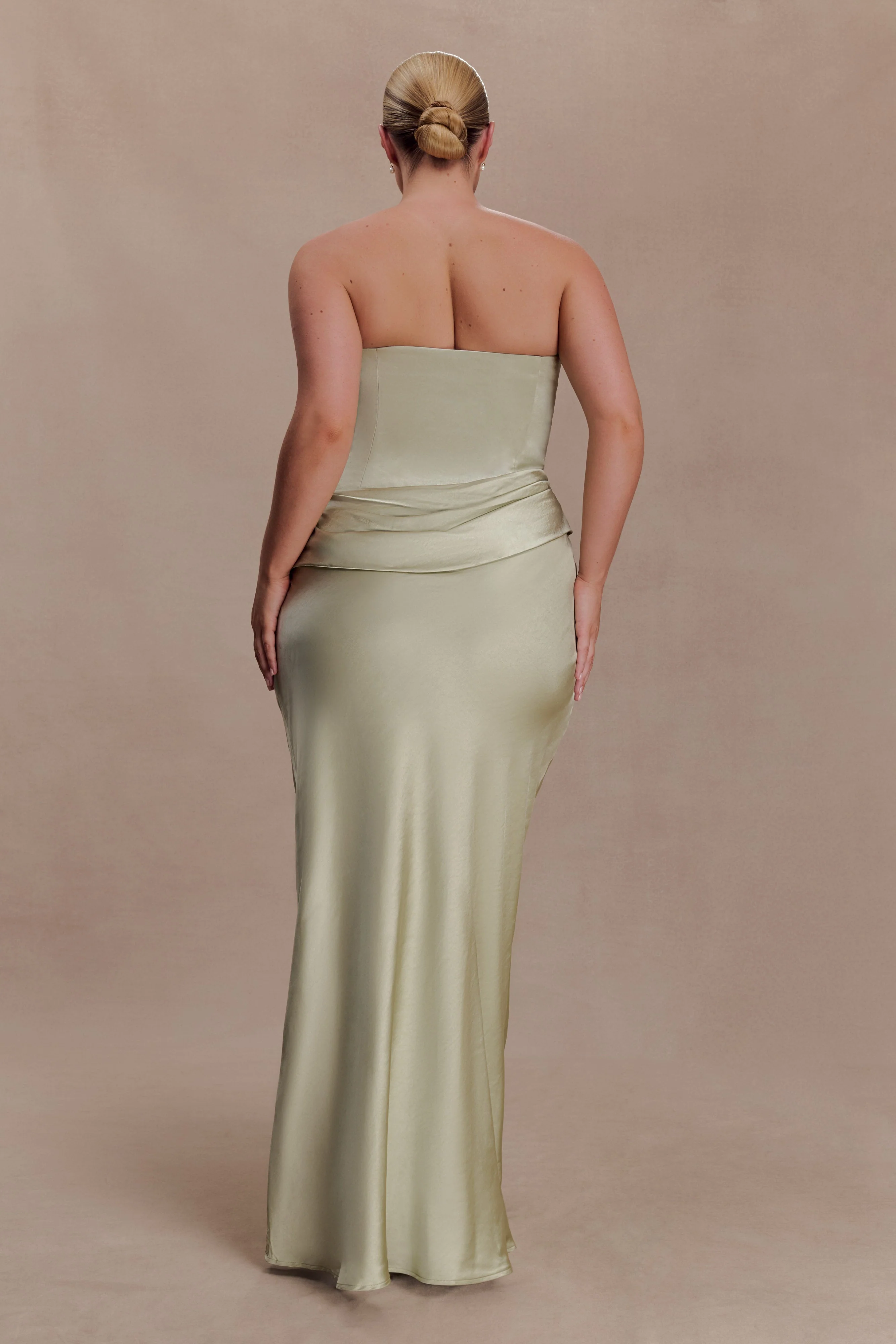 Jasmine Strapless Satin Maxi Dress - Sage