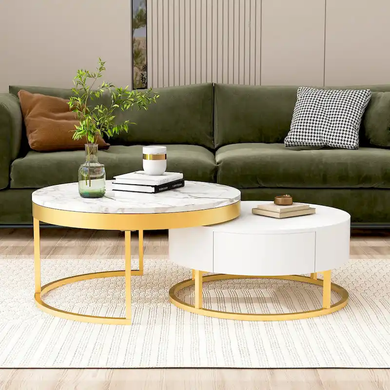 Modern Round Nesting Coffee Table with Drawers