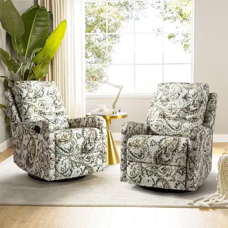 Floral Manual Swivel Recliner with Tufted Back